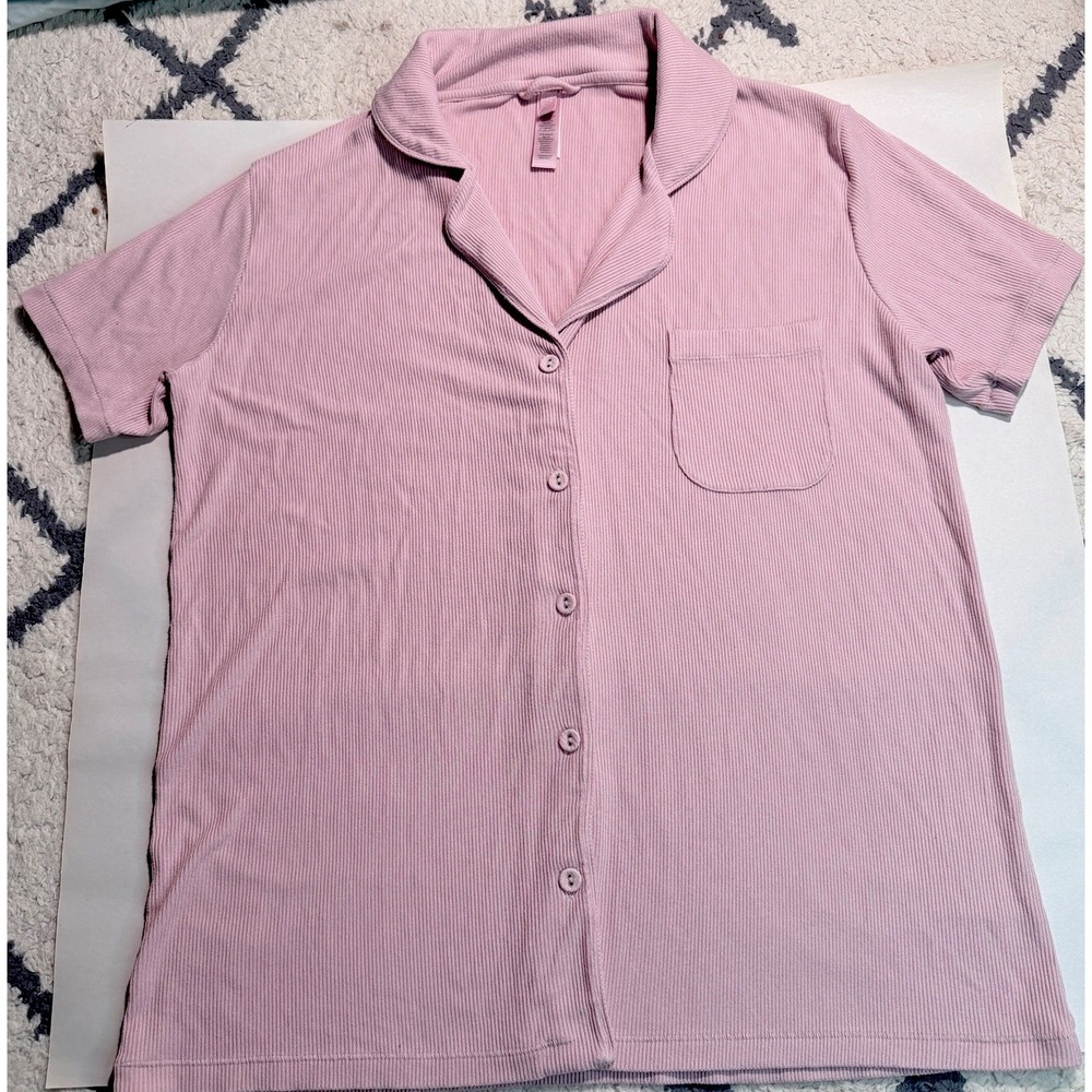SKIMS Women's M Light Pink Soft Lounge Ribbed Modal Button Down Pajama Sleep Top